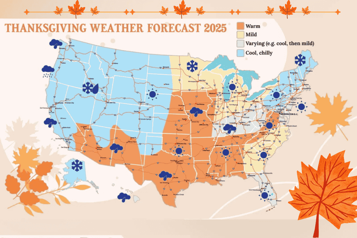 U.S. Statewise Weather Forecast for Thanksgiving Day Nov 2025